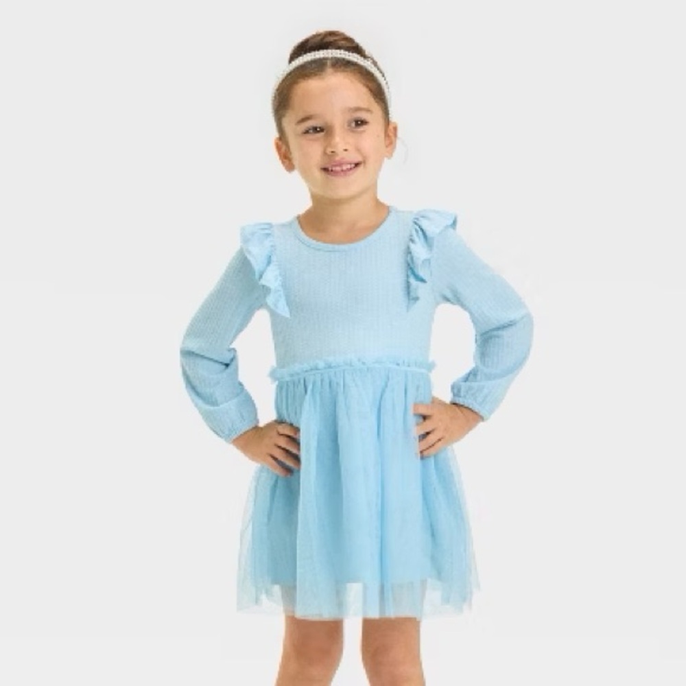 NWOT Toddler Girls' Long Sleeve Solid Knit Tulle Dress - Cat & Jack 4T